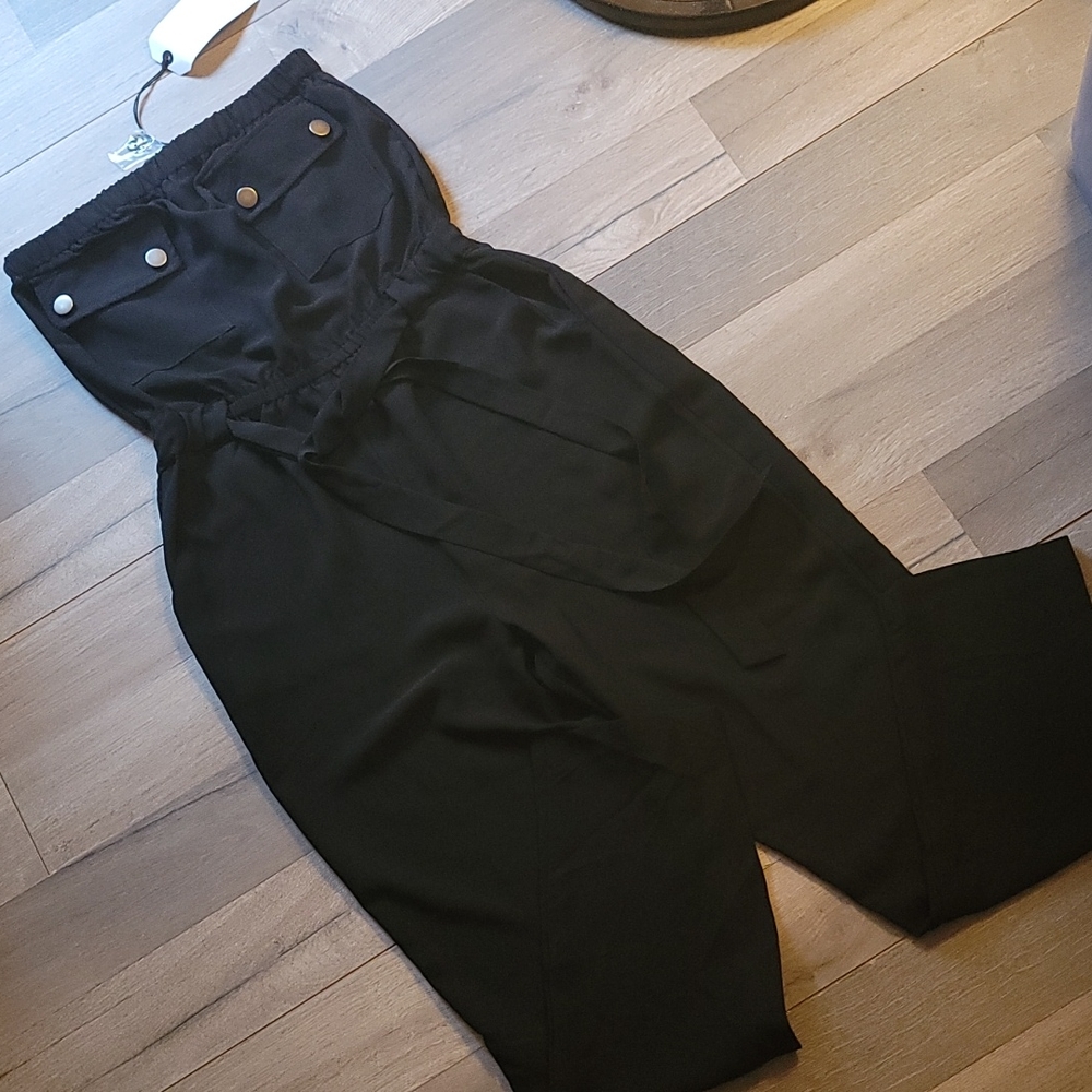 Black Strapless Jumpsuit with Button Detail